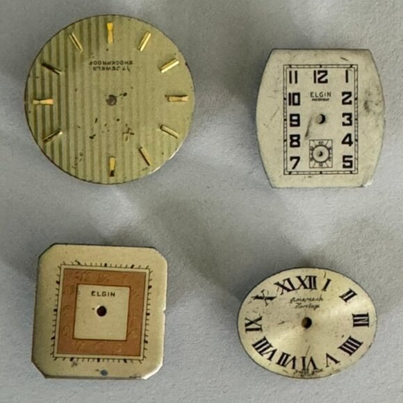 Vintage Elgin Watch Clock Face Button Covers Set of 4- Varied Designs & Shapes - Picture 1 of 5